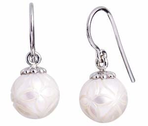 "Blossom" Carved White Fresh Water Pearl Earrings