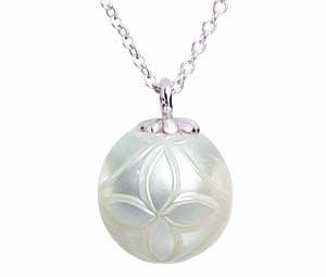 "Blossom" Carved White Fresh Water Pearl Pendant