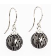 Carved "Calla Lilly" Black South Sea Pearl Drop Earrings