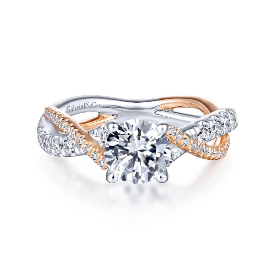 domein Supplement Bloedbad 14K White/Rose Gold Twisted Round Diamond Engagement Ring
