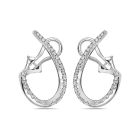 18K White Gold 24mm Oval Omega Back Round Diamond Hoop Earrings