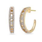 18K Yellow Gold Round Diamond Single Row Hoop Earrings