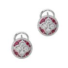 18K White Gold Round Ruby and Diamond Omega Back Button Earrings