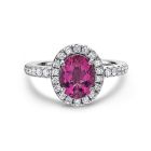 18K White Gold Oval Rubellite Pink Sapphire and Round Diamond Halo Ring