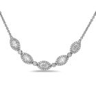 Oval and Round Diamond Halo Curved Line Necklace