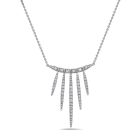 18K White Gold Round Diamond Curved Spike Line Necklace