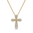 18K Yellow Gold 20mm Round Diamond Cross Pendant