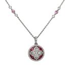 18K White Gold Round Ruby and Diamond Medallion Necklace