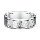 Men's white gold hammered wedding ring