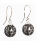 Carved "Calla Lilly" Black South Sea Pearl Drop Earrings