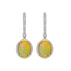 18K Yellow/White Gold Ethiopian Opal and Round Diamond Drop Earrings