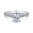 14K White Gold Pave Round Diamond Oval Engagement Ring