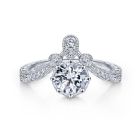 14K White Gold Round Curved Diamond Engagement Ring