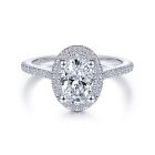 14K White Gold Oval Halo Round Diamond Engagement Ring