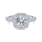14K White Gold Cushion Halo Round Diamond Engagement Ring
