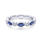 14K White Gold Alternating Round Diamond and Marquise Sapphire Ring