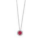 18K White Gold Ruby and Diamond Halo Pendant