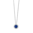 18K White Gold Round Sapphire and Diamond Halo Pendant