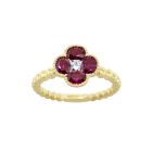 18K Yellow Gold Oval Ruby and Round Diamond Cluster on a Polished Bead Band