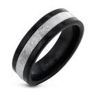 Black Zirconium/14K White Gold 7mm wide Inlayed Wedding Band