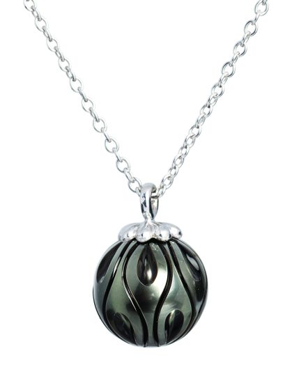 Carved "Calla Lilly" Black South Sea Pearl Pendant