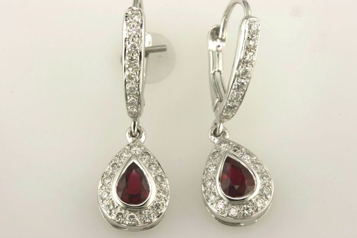 18K White Gold Halo Leaver Back Earrings