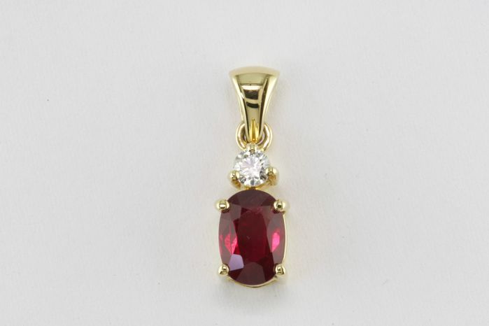 18K Yellow Gold Ruby and Diamond Pendant