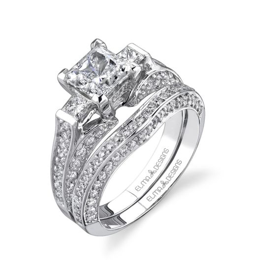 Princess cut three stone engagement ring