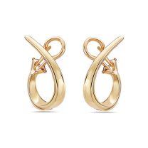 18K Yellow Gold 26mm Oval Charles Krypell Omega Back Hoop Earrings
