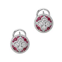 18K White Gold Round Ruby and Diamond Omega Back Button Earrings
