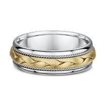 Men's  yellow braided gold ring with white gold accents