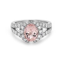 18K White Gold Oval Morganite and Round Diamond Fashion Ring