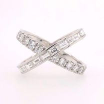 Baguette and Round Diamond X Fashion Ring