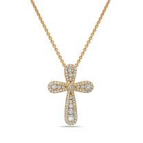 18K Yellow Gold 20mm Round Diamond Cross Pendant
