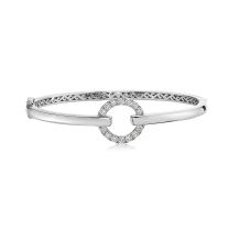 18K White Gold Round Diamond " Circle" Bangle Bracelet