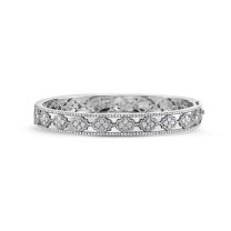 18K White Gold Hinged Cuff Round Diamond Bracelet