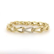 18K Yellow Gold Round Diamond Fancy Link Bracelet