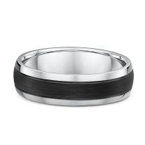 Men's white gold wedding band with carbon fiber