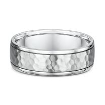 Men's white gold hammered wedding ring