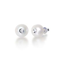"Diamond in a Pearl" Fresh Water Pearl Stud Earrings