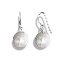 "Lucky Daisy" Carved Fresh Water Pearl Drop Earrings