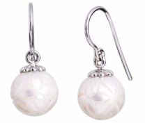 "Blossom" Carved White Fresh Water Pearl Earrings