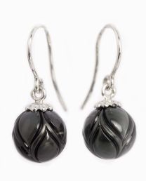 Carved "Tulip" Black South Sea Pearl Earrings