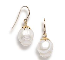 "Rose Bud" Carved Fresh Water Pearl Drop Earrings