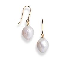 "Lotus" Carved Fresh Water Pearl Drop Earrings