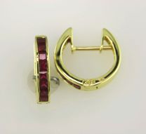 18K Yellow Gold Ruby Huggie Earrings