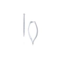 14K White Gold Round Diamond 40mm Intricate Contoured Hoop Earrings