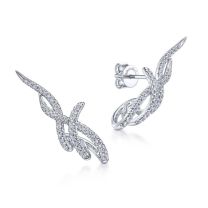 14K White Gold Round Diamond Climbing Fashion Earrings