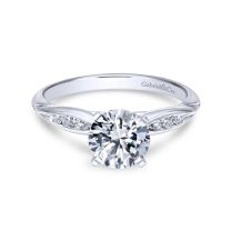 14K White Gold Sculpted Channel Set Round Diamond Engagement Ring
