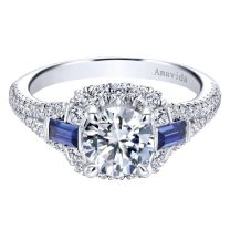 18K White Gold "Amavida" Round/Princess Cut Engagement Ring